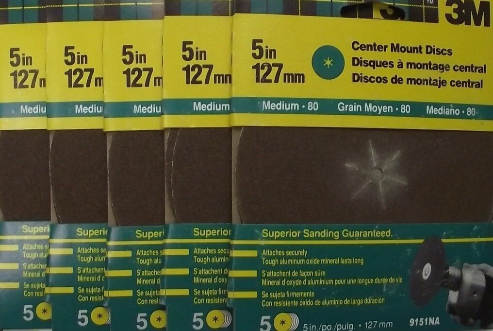 3M 5″ Center Mount Sanding Discs Sandpaper 80 Grit 25 Discs 5-5 Packs 9151NA