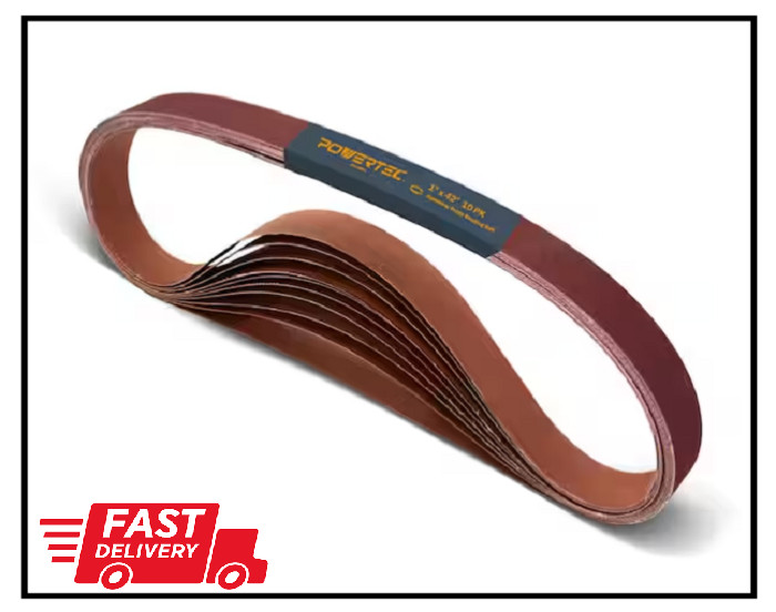 POWERTEC 1 x 42″ Sanding Belts 120 Grit 10pcs Aluminum Oxide Sanding Belt