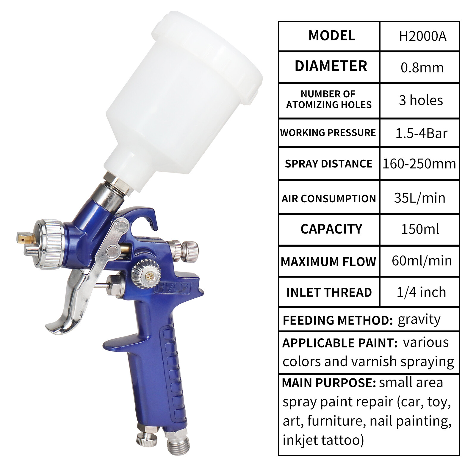 0.8/1.0mm Air Paint Spray Gun HVLP Sprayer Gravity Feed Auto Furniture Painting