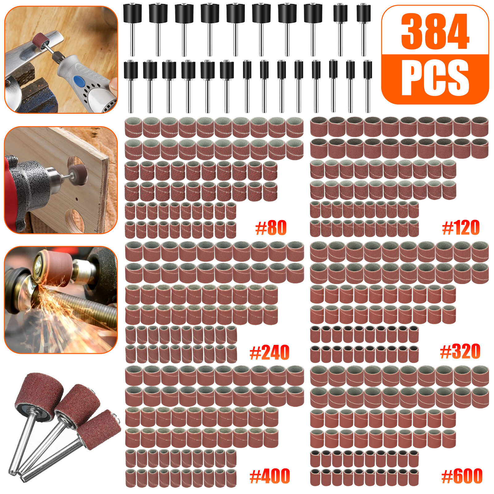 384PCS Sanding Drum Kit Nail Drill Bits Polished Dremel Accessories Rotary Tool