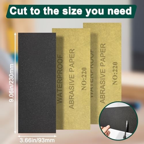 20PCS 220 Grit Sandpaper Sheets 9 x 3.6 Inch Wet Dry Silicon Carbide
