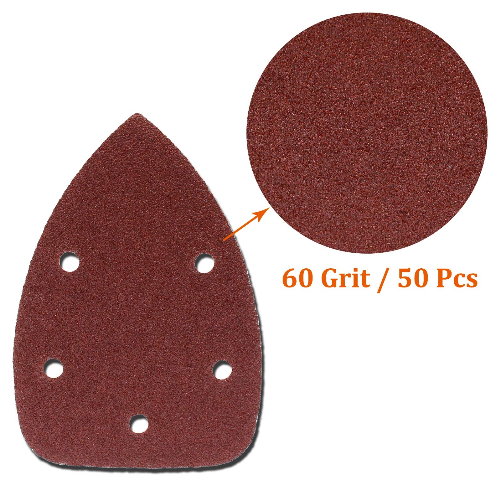 50 Pcs Mouse Detail Sander Sandpaper, 60 Grit, 5 Hole