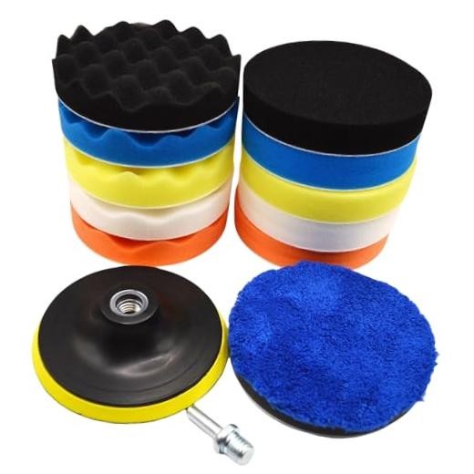 12Pcs 5inch Foam Buffing Polishing Pads Kit, with Coral Fleece Pad, 12Pcs-5inch