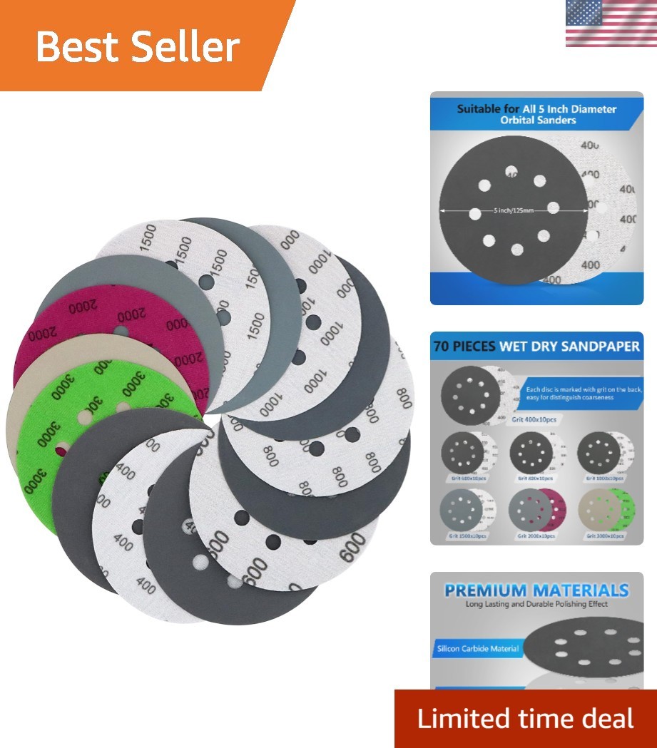 Complete 70-Piece Hook and Loop Sanding Discs for Automotive and Wood Polishing