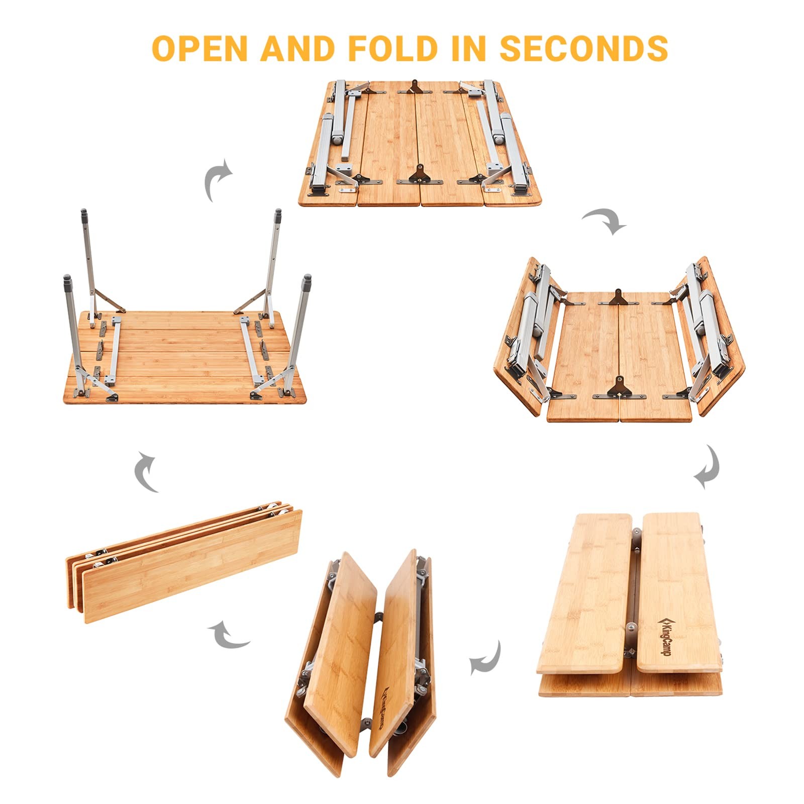 KingCamp Bamboo Folding Camping Table – Lightweight, Adjustable, Outdoor