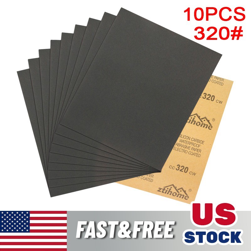 320 Grit Wet Dry Sandpaper 9 x 11 In Sanding Sheets 10PCS Silicon Carbide Sander
