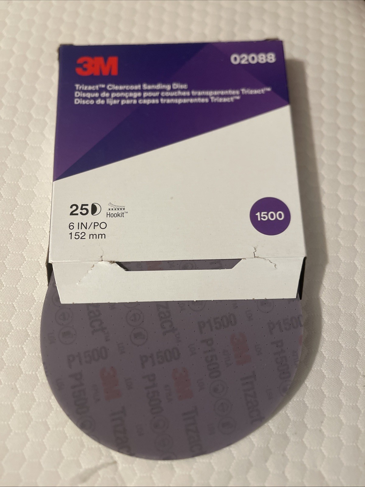 3M 02088 Trizact Hookit 6 Inch P1500 Grit Clear Coat Sanding Disc, 25 per Box