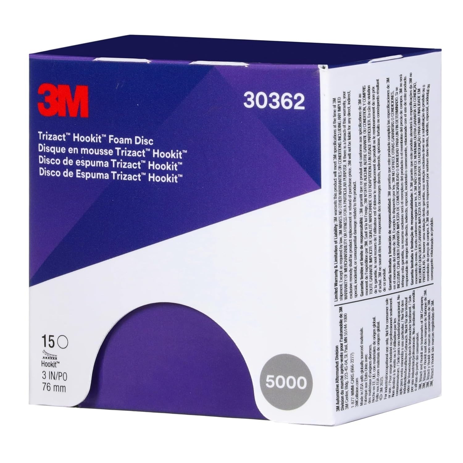 Trizact 3M Trizact Hookit Foam Disc, 30362, 3″, P5000, 15 Discs per Carton, Blue