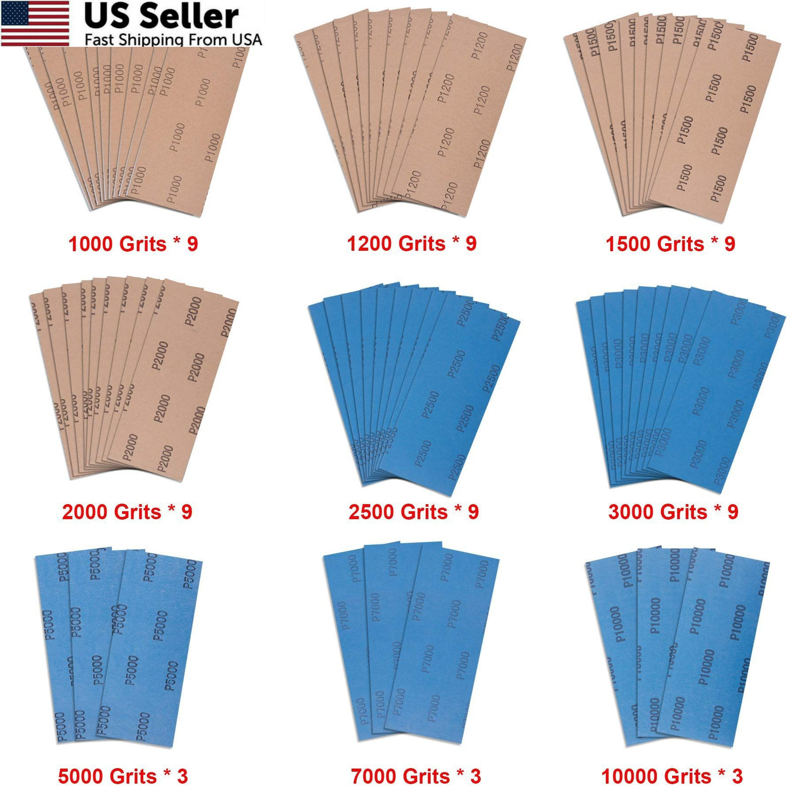 AUSTOR 63 Pcs Wet and Dry Sandpaper Assorted 1000, 9 x 3.6 inches,