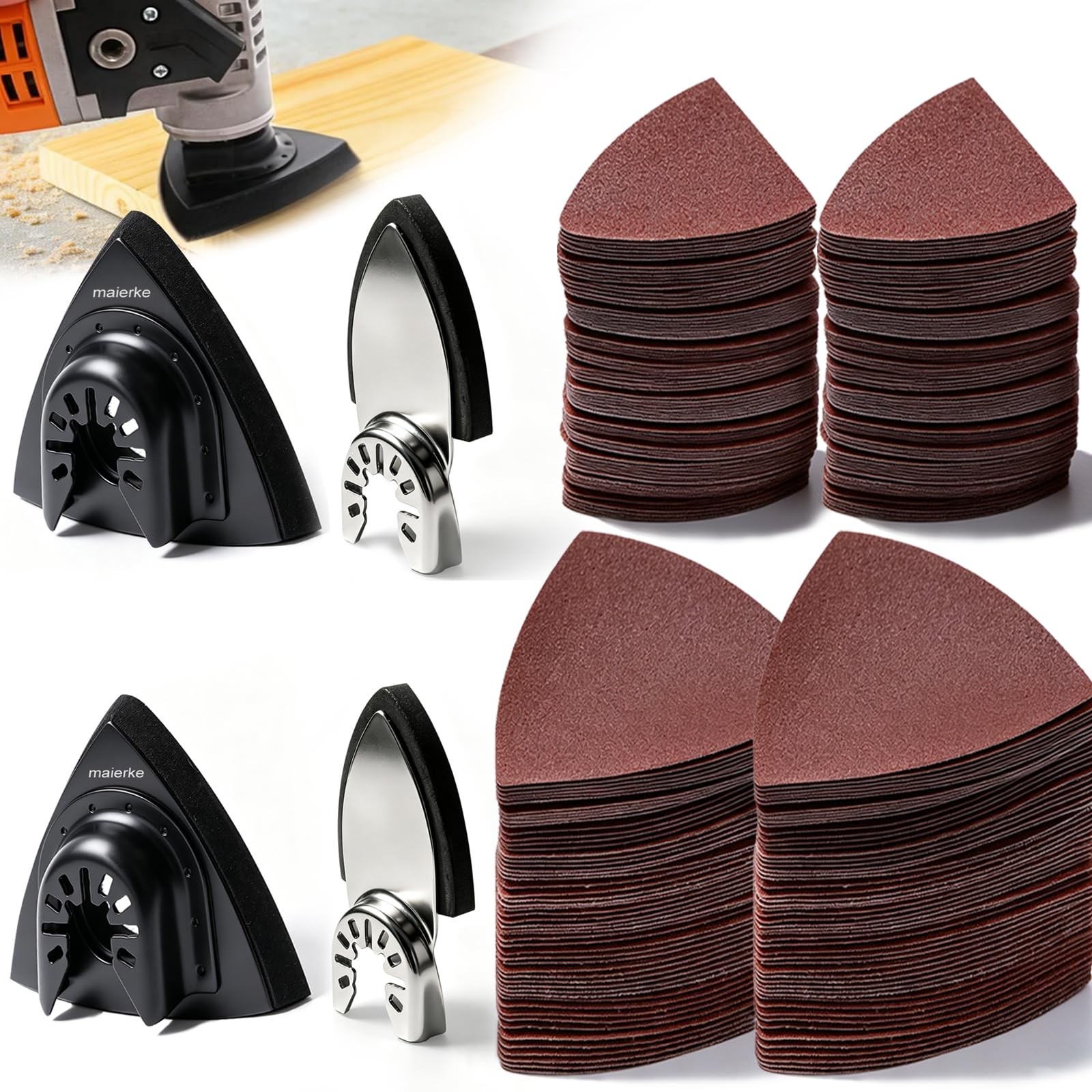 114Pcs Oscillating Tool Sanding Pads Kit 2Pcs Triangle Sanding Pads and 2Pcs …