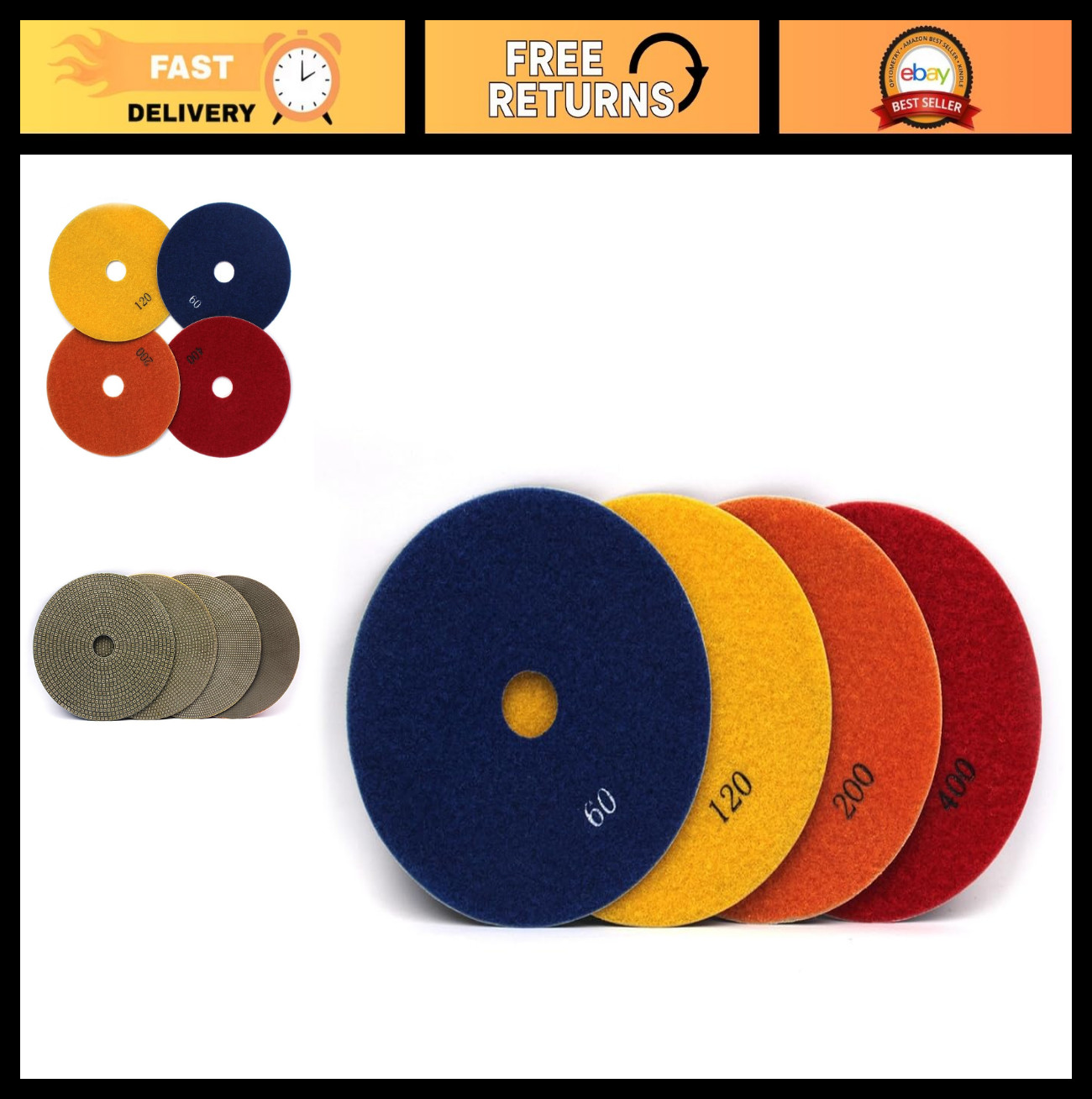 6″ Diamond Polishing Pads 4PCS – Wet Dry Sanding for Granite, Marble, Concrete,