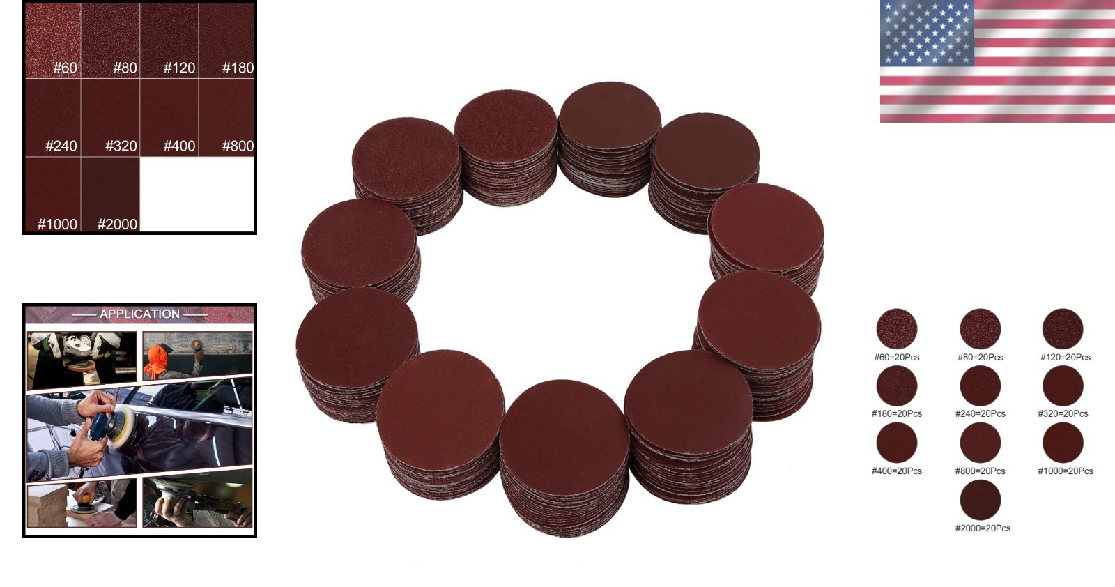 200pcs 2 Inch Hook and Loop Sanding Discs Sandpaper 60 80 120 180 240 320 400…