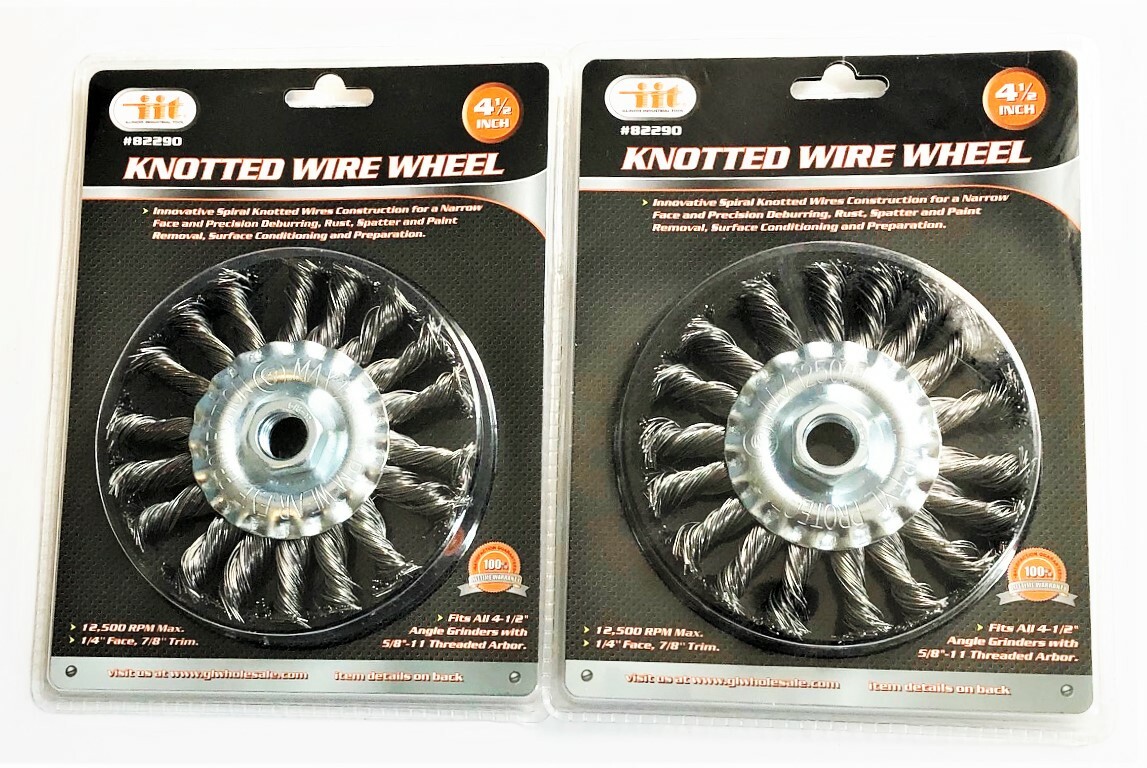 2 ILLINOIS INDUSTRIAL 4-1/2″ COARSE KNOTTED WIRE WHEELS 5/8″-11 ANGLE GRINDER