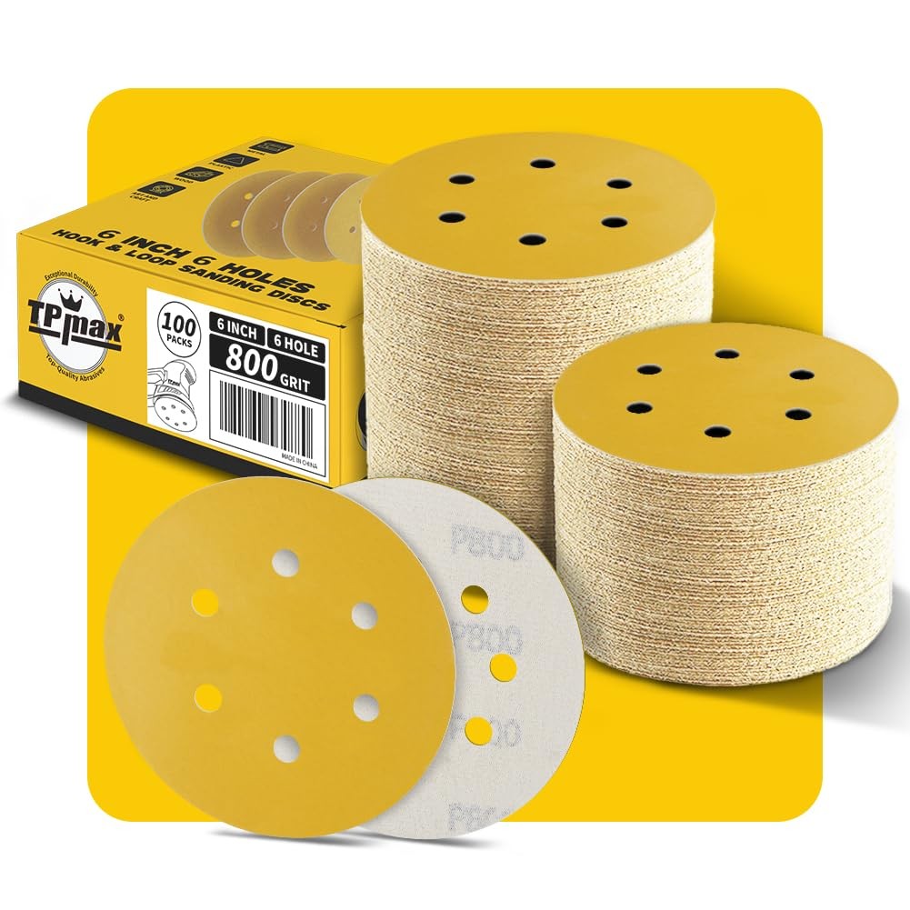 100PCS 6 Inch 800 Grit 150mm 6 Hole Sanding Discs Sandpaper – 6 Inch, Gold
