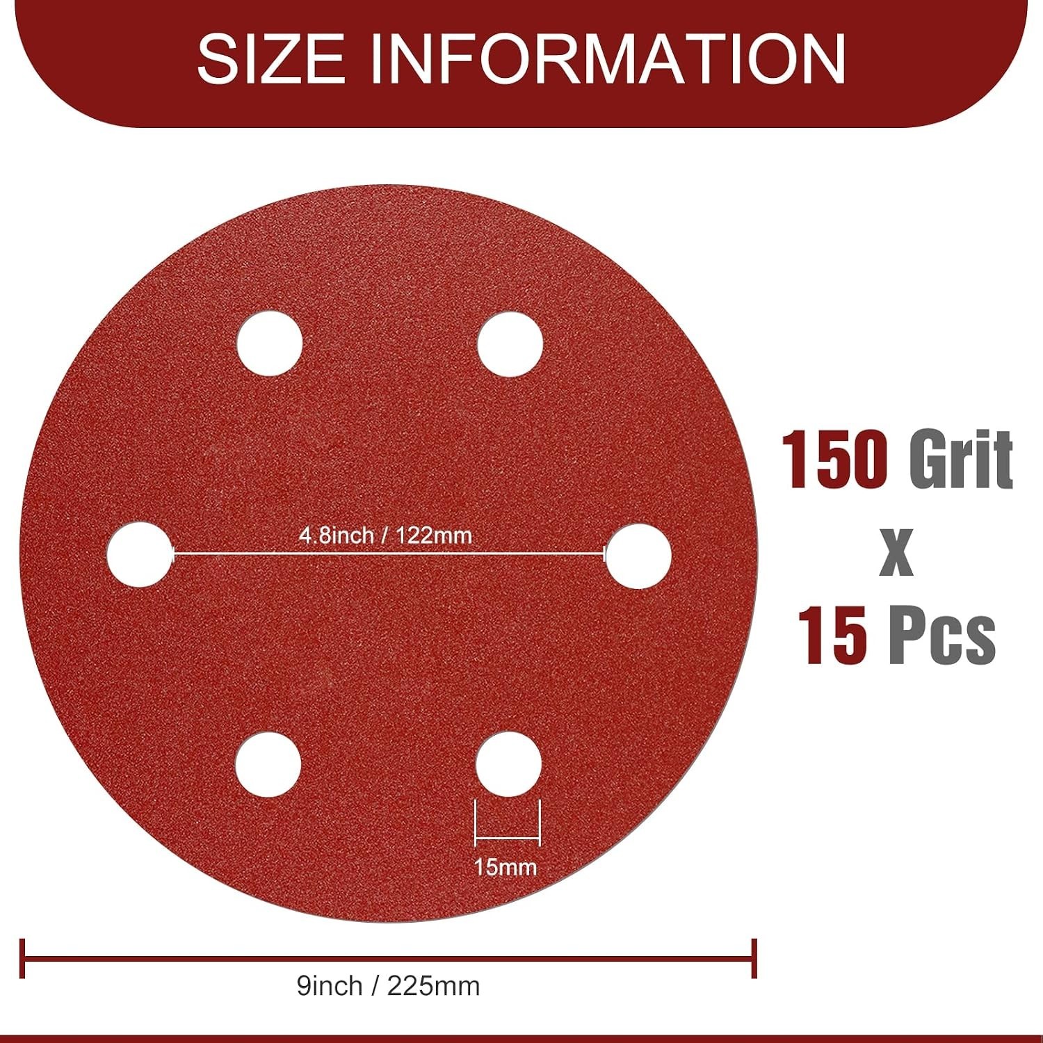 9 Inch 6 Hole Sanding Discs 150 Grit Hook and Loop for Drywall Sander 15PCS