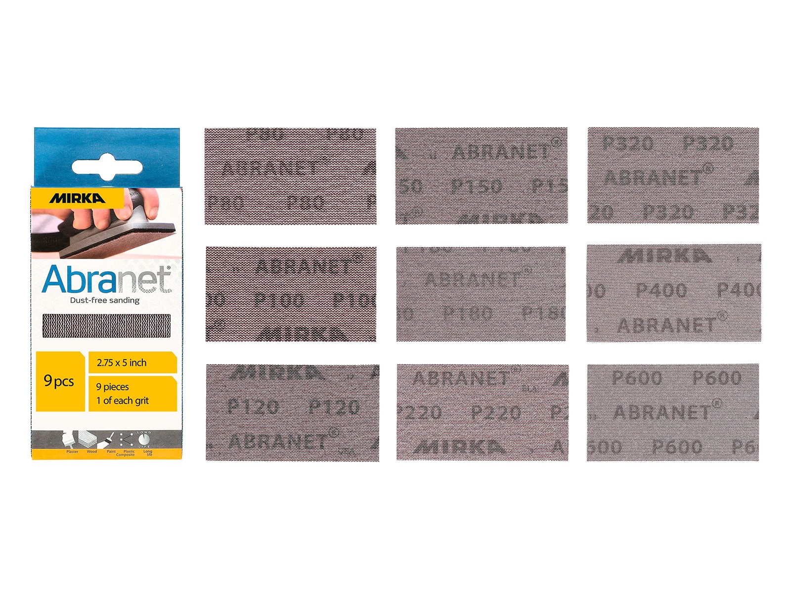 Abranet Net Sheets / 2.75 x 5 inch/Assortment 1 of each Grit 80, 100, 120, 150,