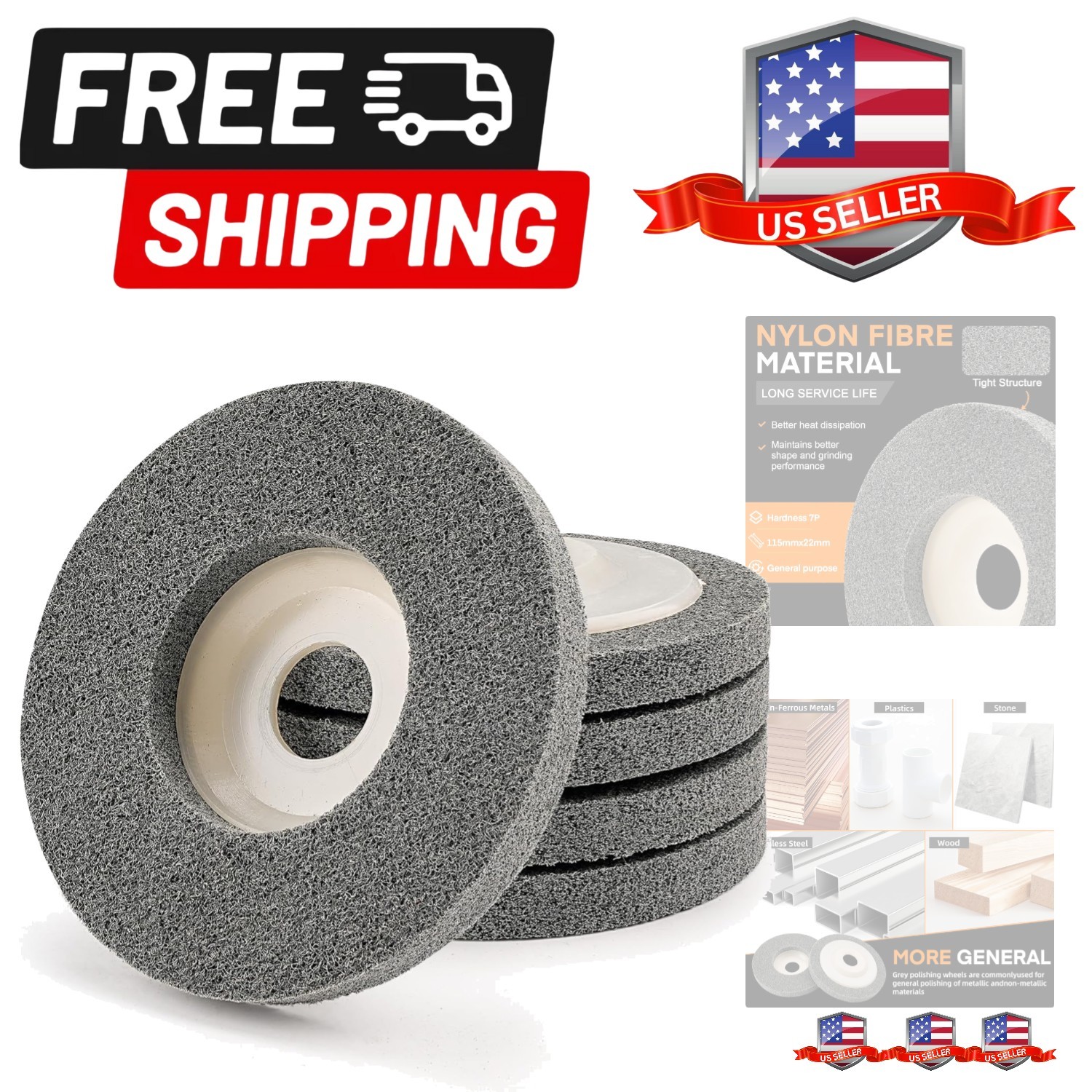 5 Pack 4 1/2 inch Nylon Fiber Polishing Wheel Sanding Abrasive Disc Buffing W…