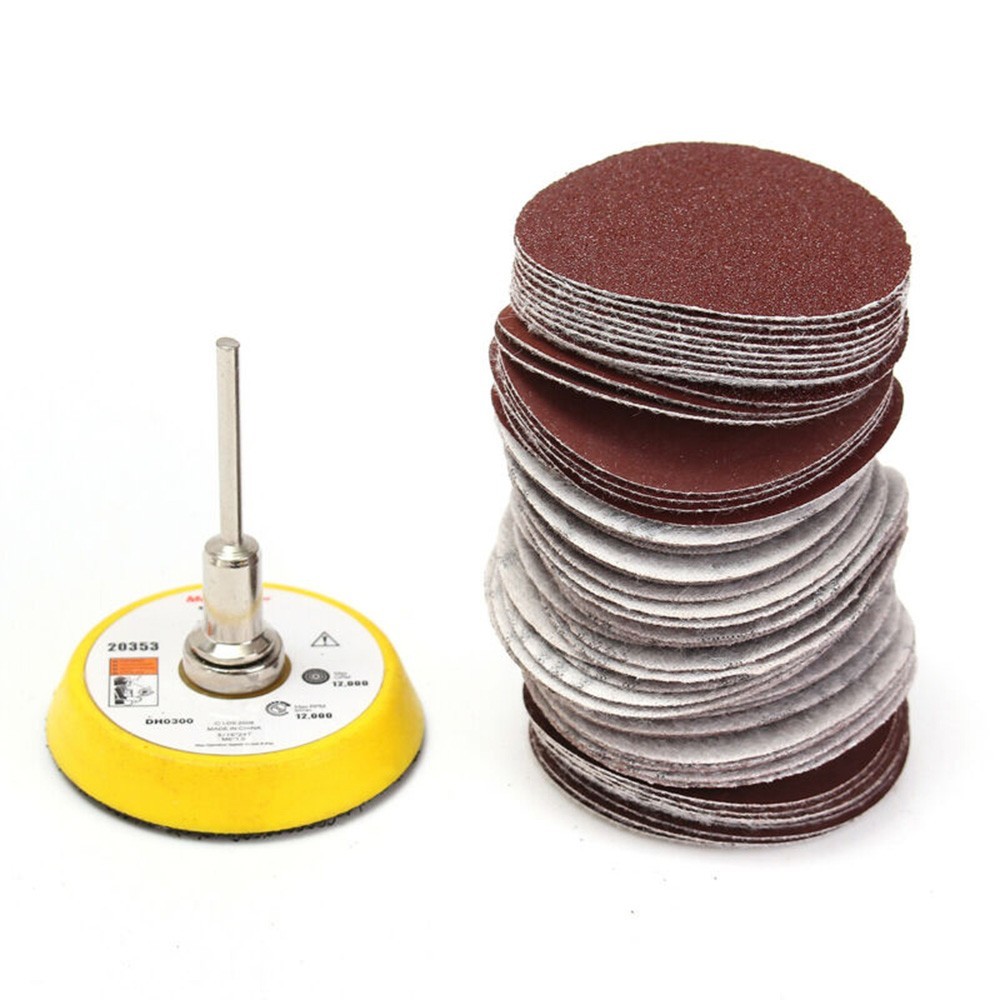 60Pcs 2in Sanding Discs +50mm Hook &Loop Sandpaper Backing Pad 100-2000grit