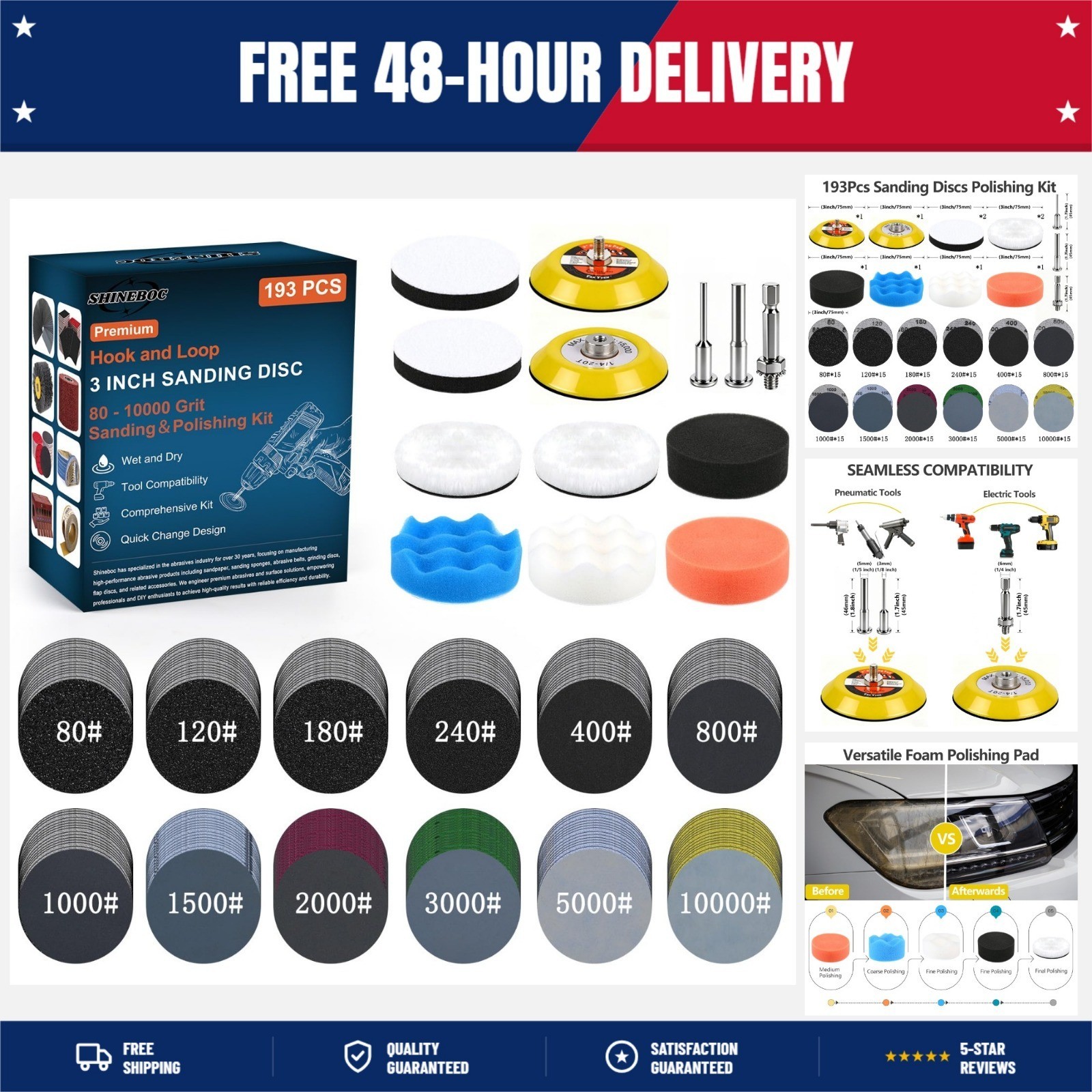 193Pcs 3 Inch Polishing Kit Hook and Loop Sanding Discs, Headlight Restoration K