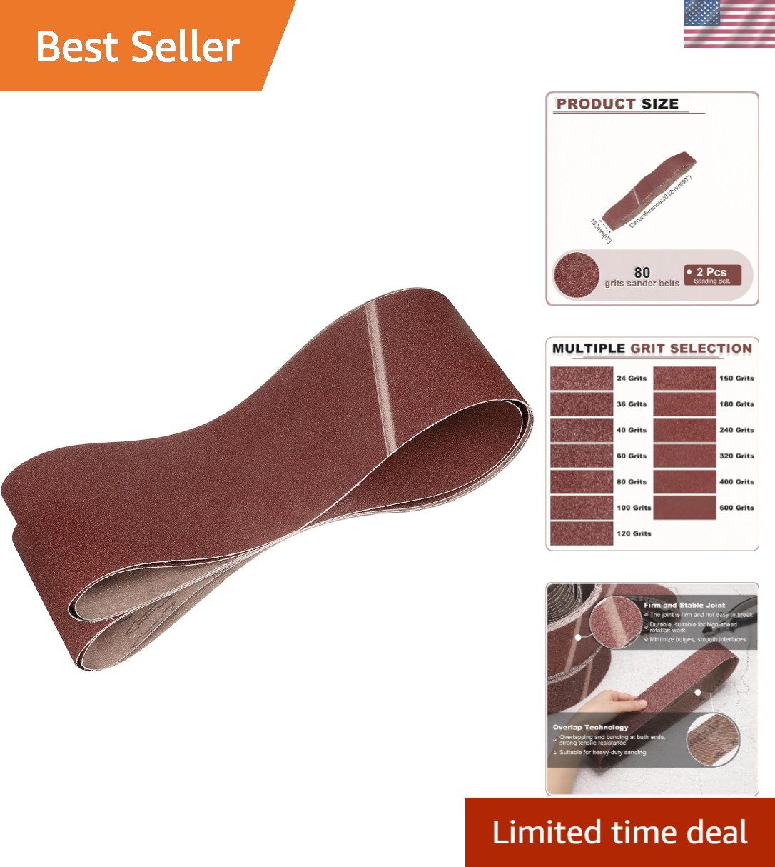 80 Grit Aluminum Oxide Sanding Belts, 6×80 Inch, 2 Pack for Efficient Sharpening