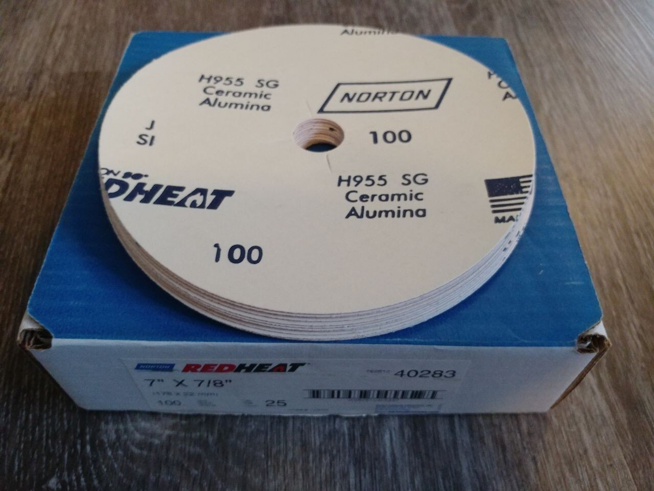 Norton RedHeat Edger Discs H955 100 grit 7 x 7/8 inch with hole 14 pack open box