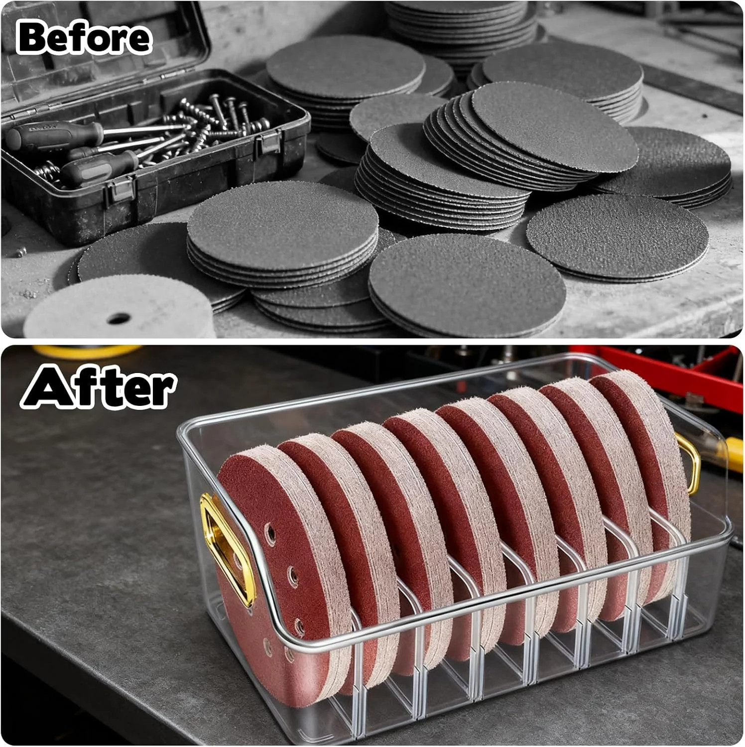 2 Sets 5 Inch Sanding Discs Storage Bins – 8 Slots for Classified Organization,