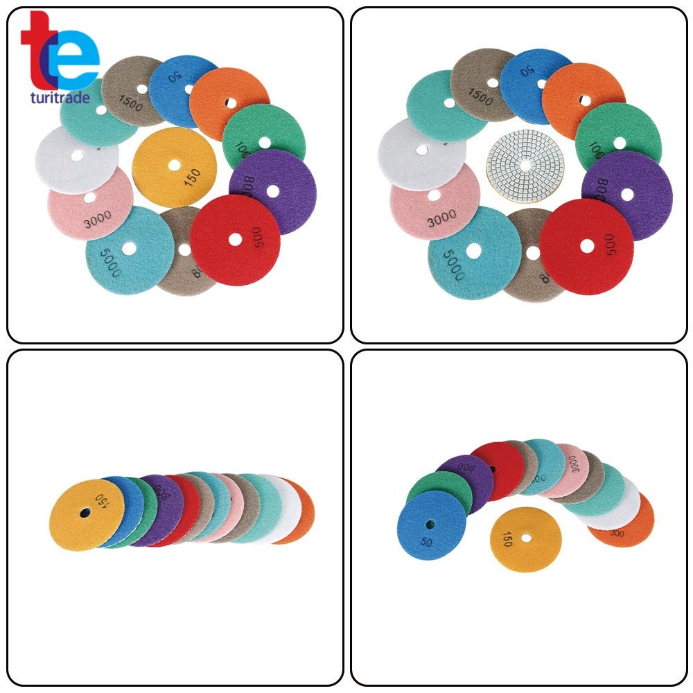 14 Pack 4Inch Diamond Polishing Pads Kit With 2 Pack 5/8In-11 Backer Pads