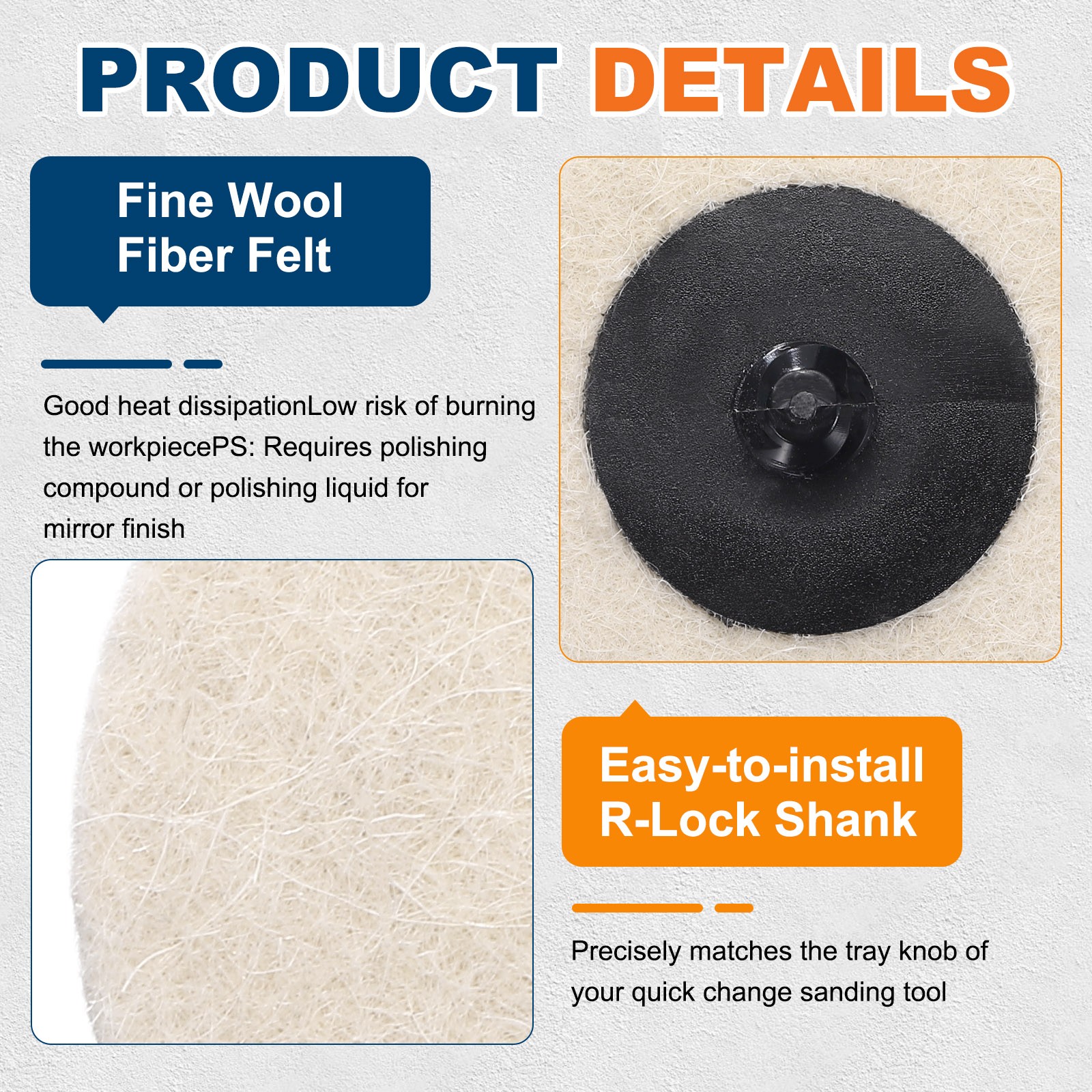 10 Pcs Wool Sanding Discs 3″, Felt Quick Change Sandpaper Discs, White