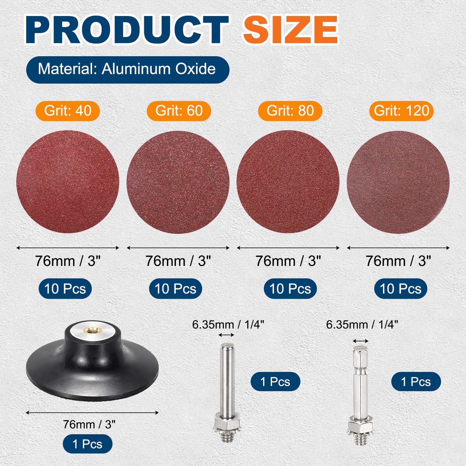 40 Pcs Alumina Sanding Discs 3″, 40/60/80/120 Grit with Sand Discs Pad Holder