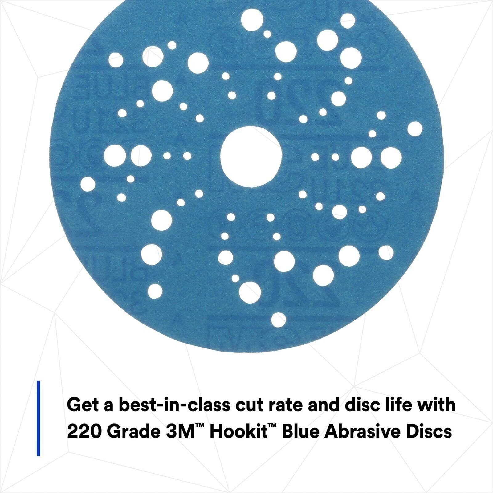 3M Hookit Blue Abrasive Discs 36162, Multi-Hole, 5 in, 220+ Grade, Pack of 50,
