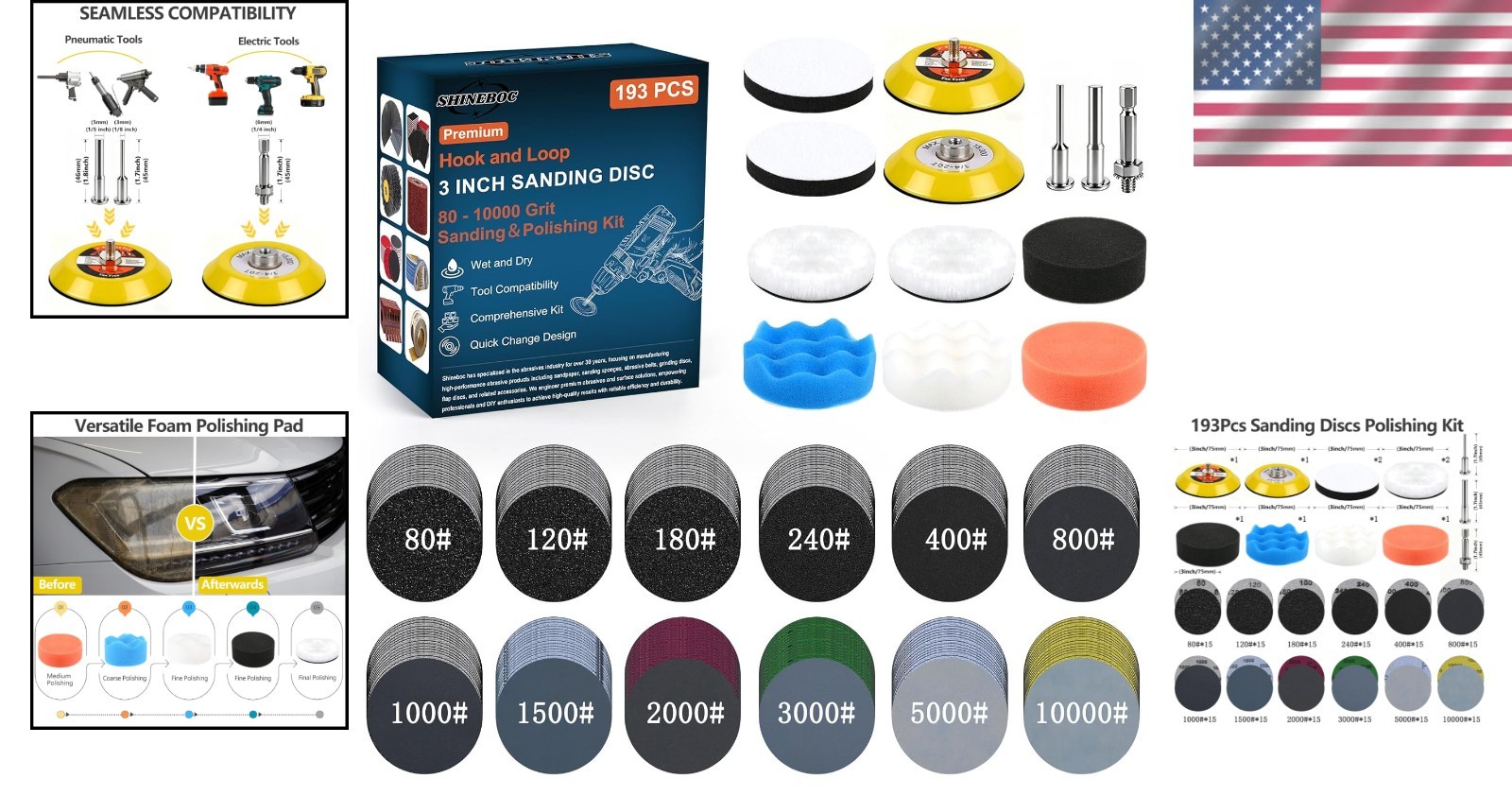Complete 193 Pcs Sanding Kit for Headlight Restoration & Polishing Projects