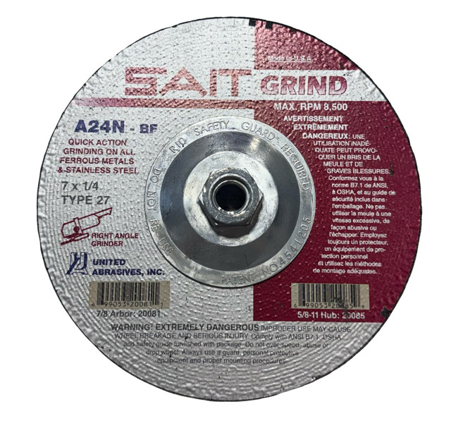 SAIT 7″ x 1/4″ x 5/8-11 Metal Grinding Wheel A24N-BF USA Made