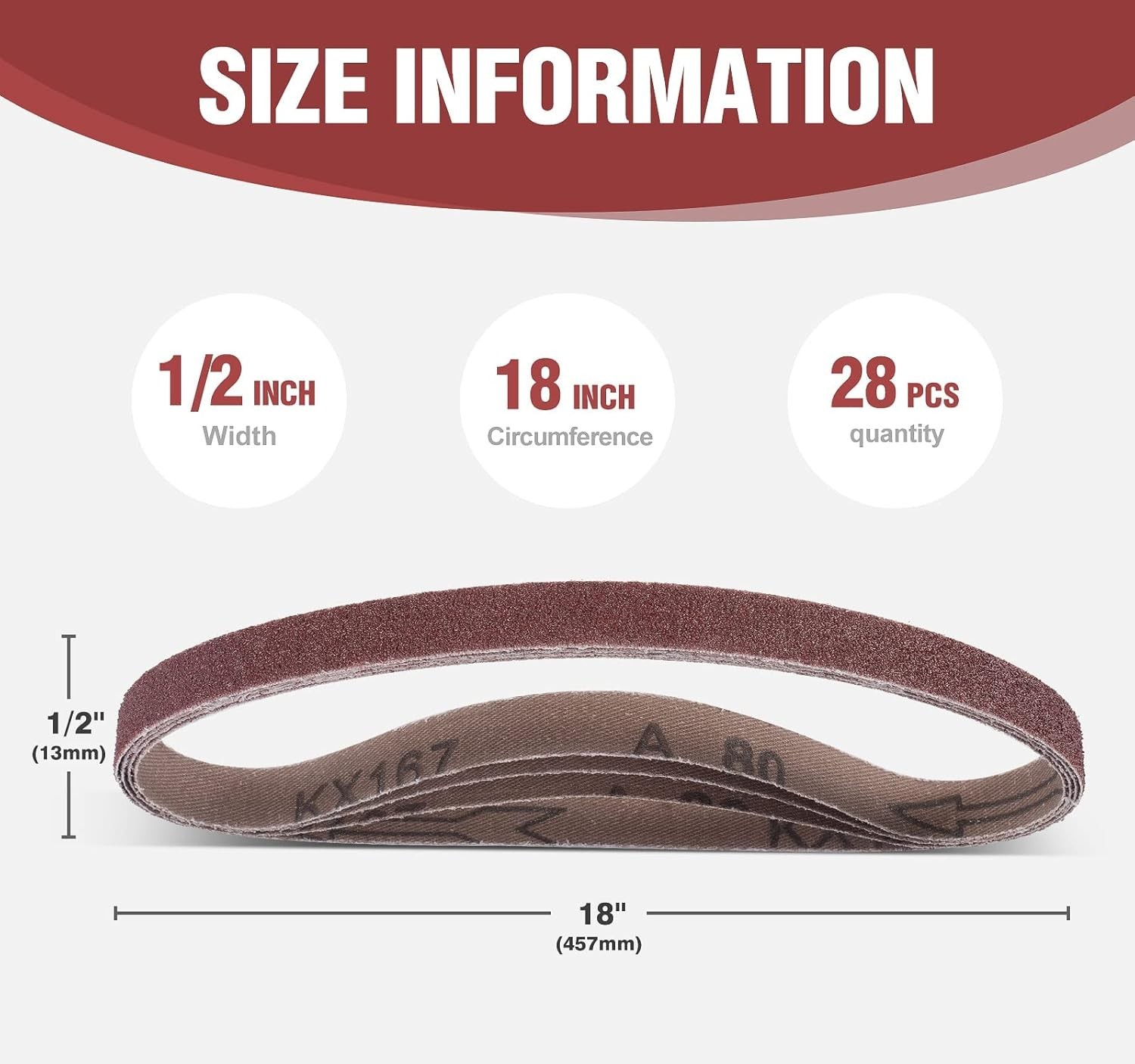 1/2×18 Inch Sanding Belts 28 Pcs 4 each of 36/40/60/80/120/180/240 Assorted G…