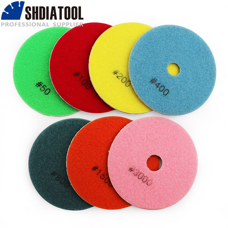 Diamond Wet Polishing Pads 7pcs 4” Sanding Disc Backer for Marble Granite Tile