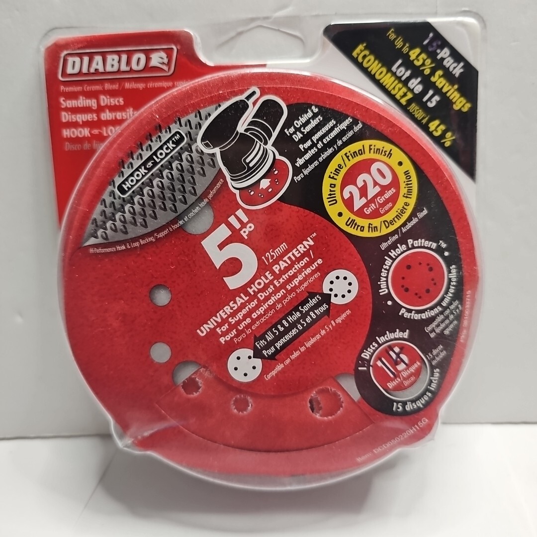 Diablo 5″ Sanding Discs Universal Hole Pattern 14 Count