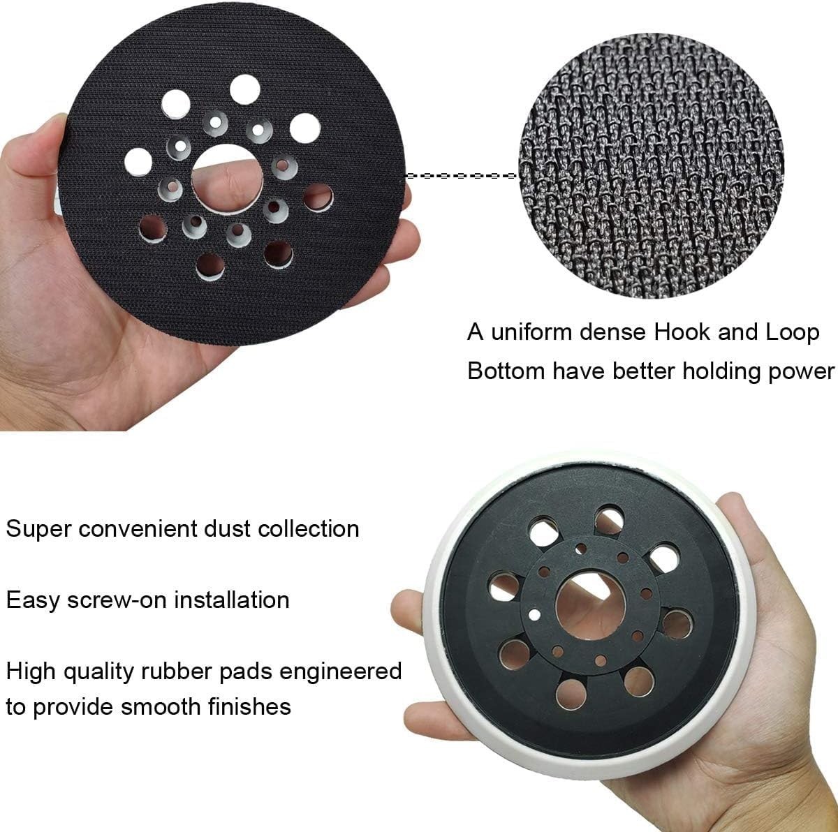 2 Pack 5 Inch 8 Hole Hook & Loop Replacement Sander Pad for 5″ Bosch ROS20VS