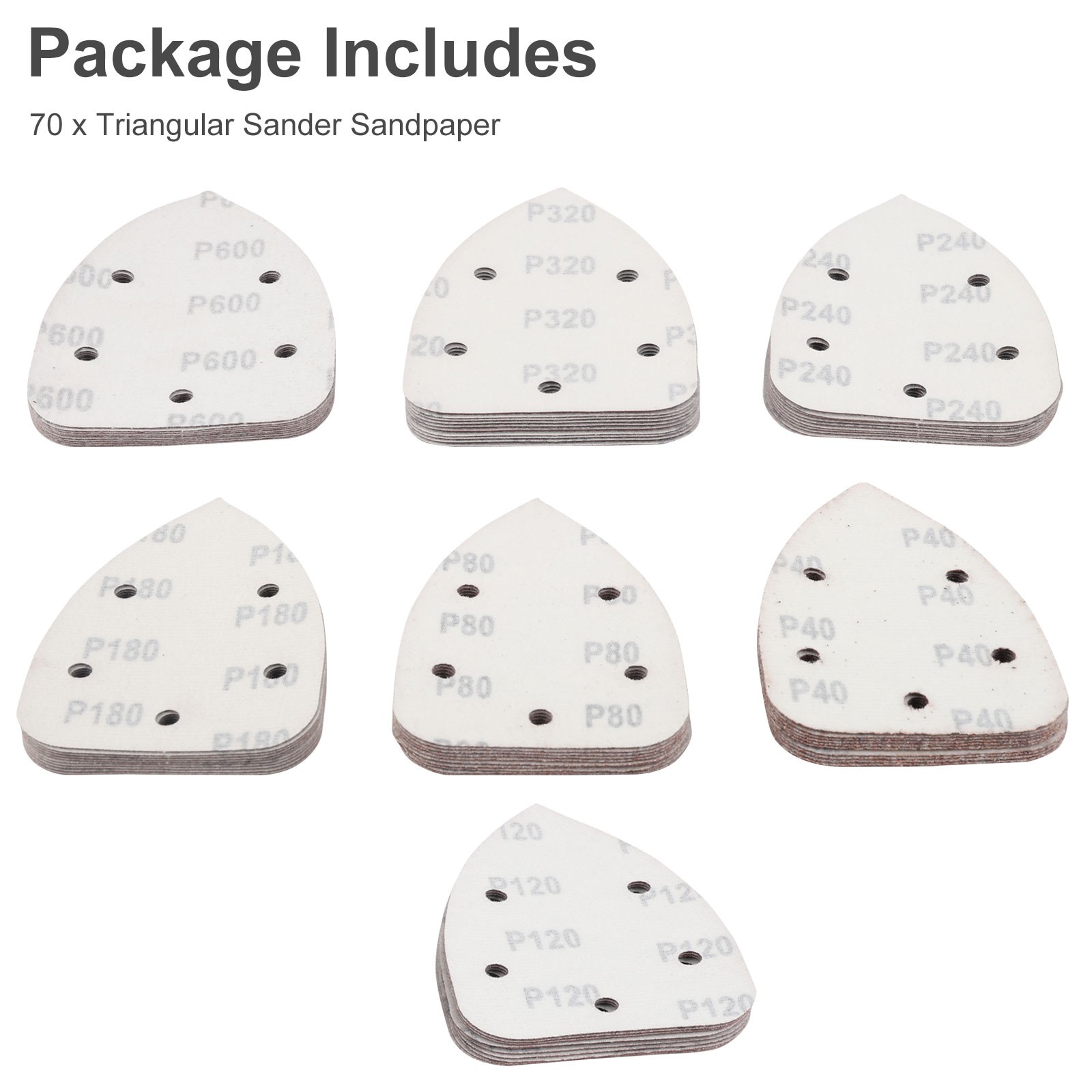 70pcs Mouse Detail Sander Sandpaper 5 Hole Hook & Loop Sanding Pads 40-600Grit