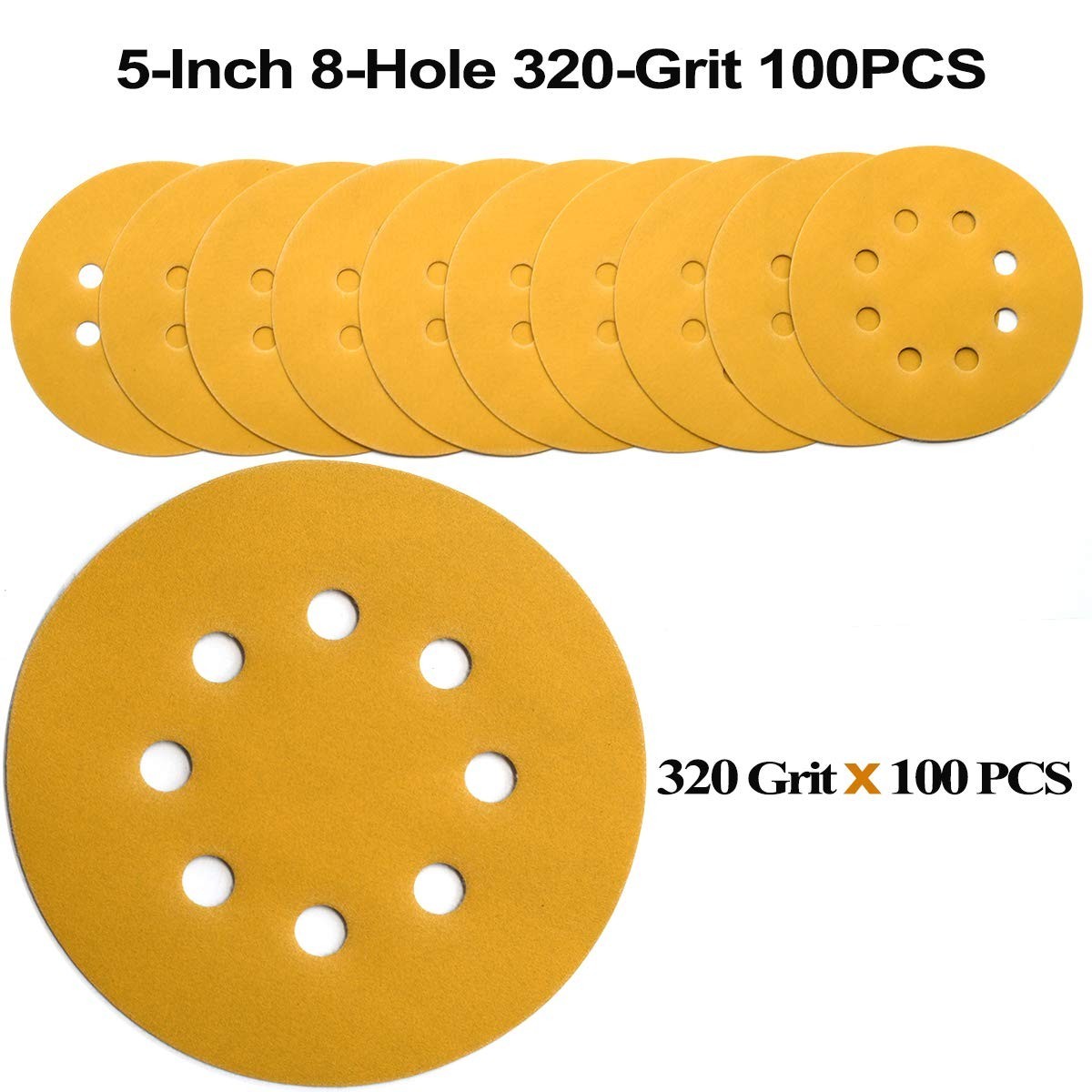 5-Inch Hook and Loop Sandpaper 320 Grit Discs – 100 Count for Effective Sanding