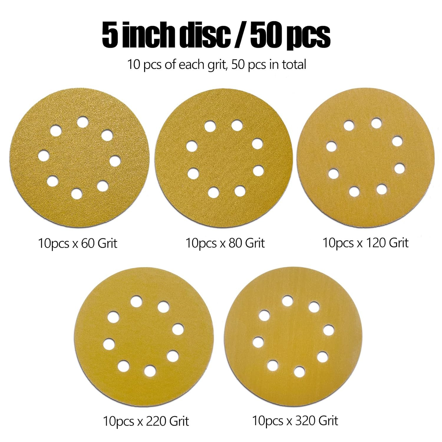 Qyqrqf Discos De Lijado De 5 Pulgadas Con Gancho Y Bucle, 600 Granos, Papel D…