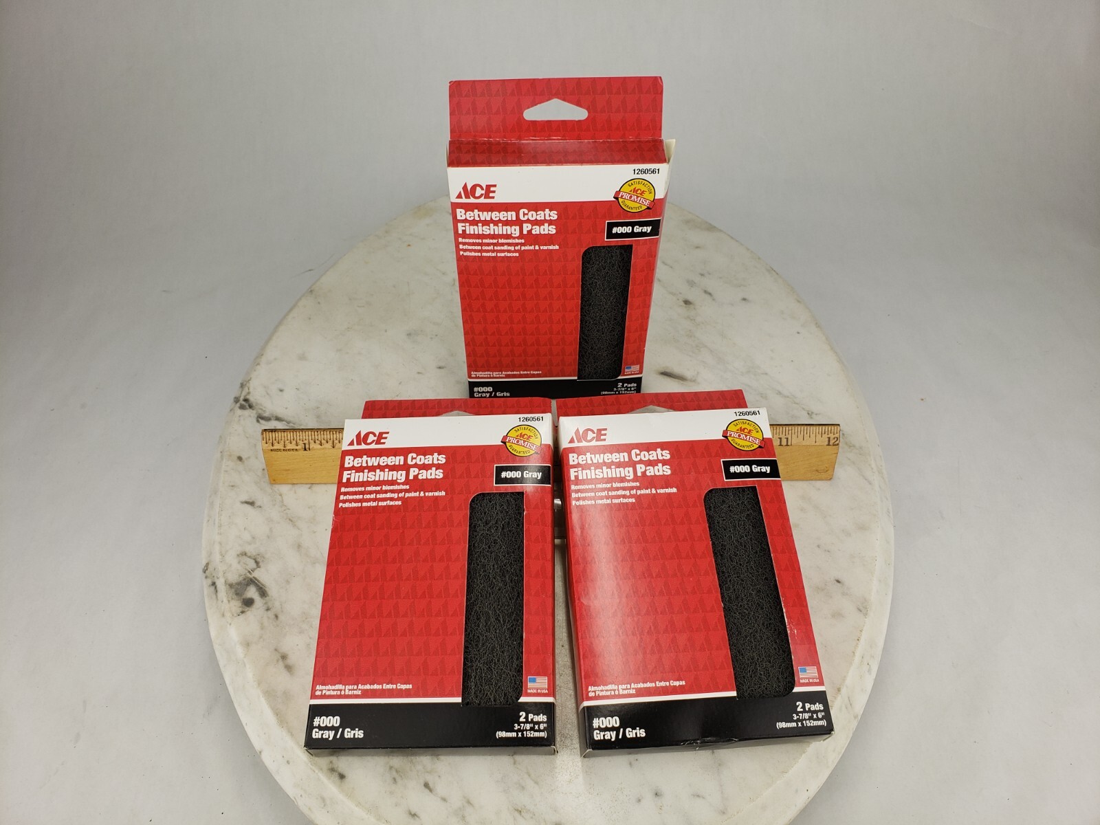 3x ACE 000 Grade Very Fine Finishing Pad Gray Polish Synthetic Steel Wool
