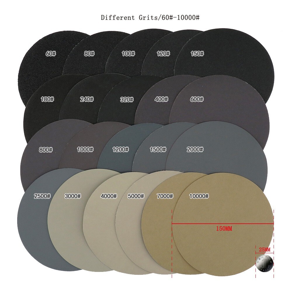 20pcs 6 inch Hook Loop Sanding Discs 1000 Grit Wet Dry Sandpape Silicon Carbide
