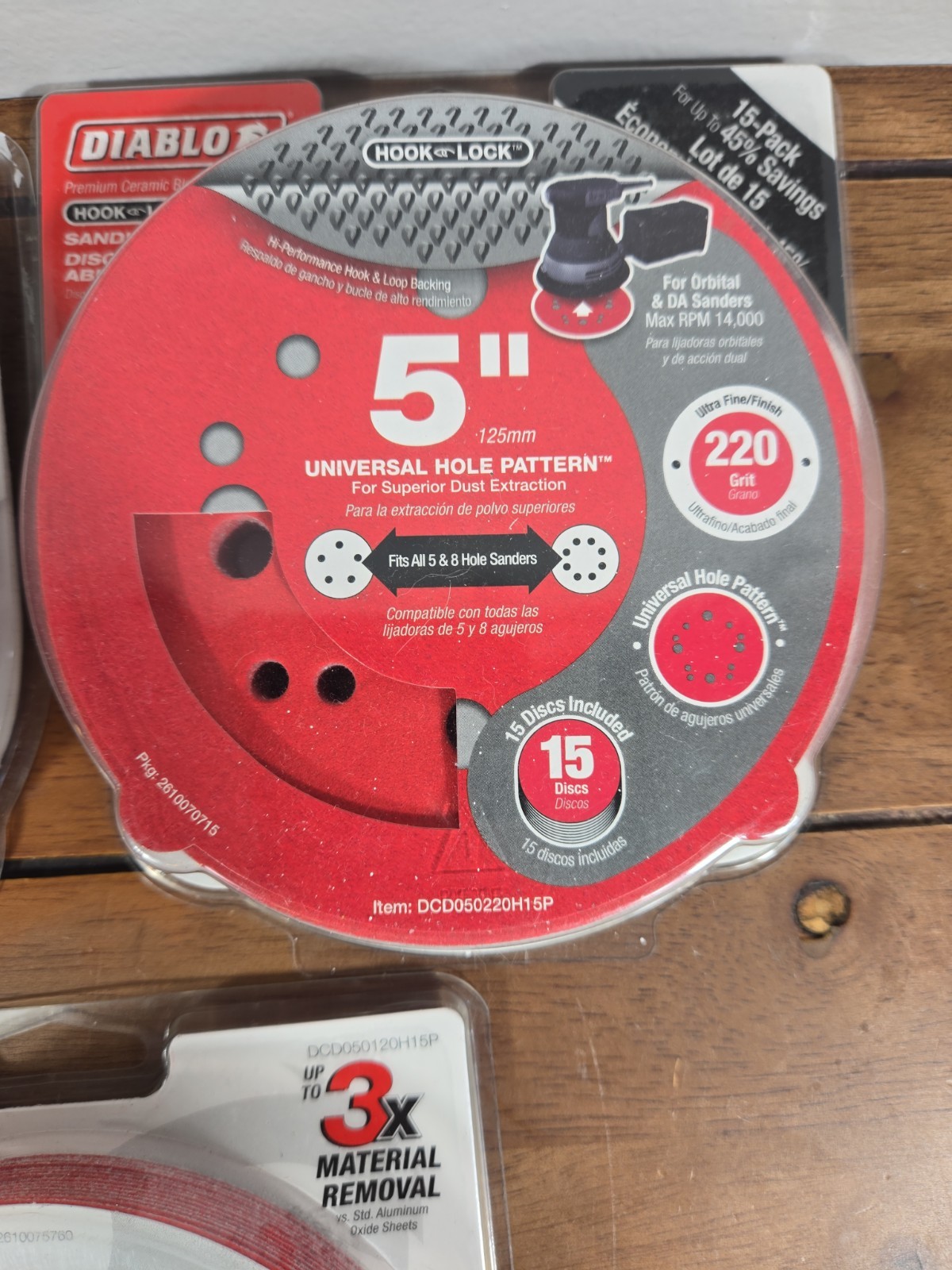 (45-Pk) Diablo 80/120/220 Grit Universal Hole Random Orbital Sanding Disc 5″