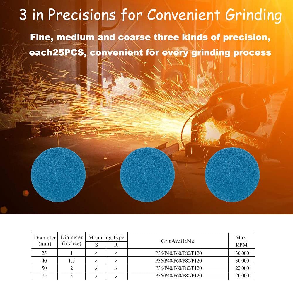 Crossarctic 75Pcs 3 inch Quick Change Disc Set Zirconia Roll Lock Sanding Dis…