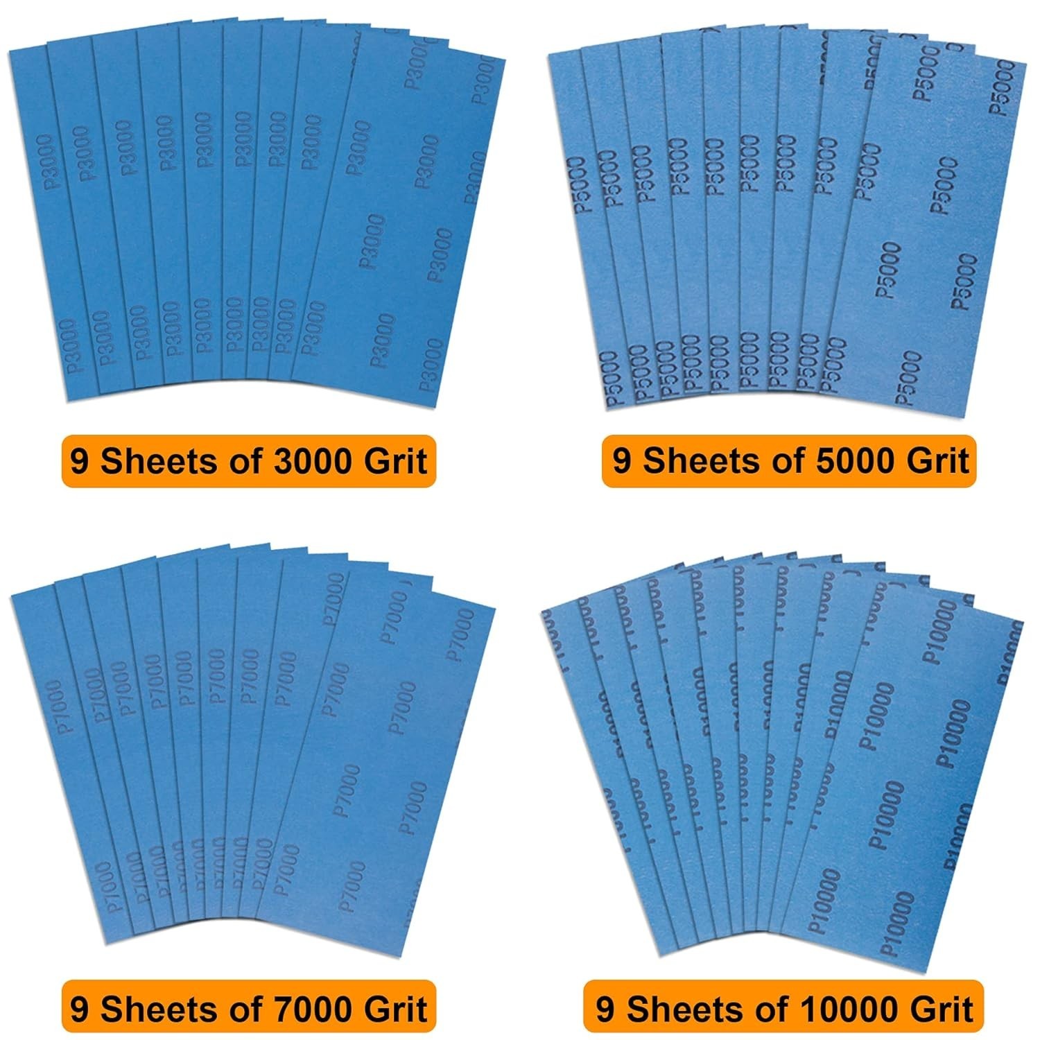 36 Pieces Wet and Dry Sandpaper 3000 5000 7000 10000 Grit Sanding Paper 9×3.6 in