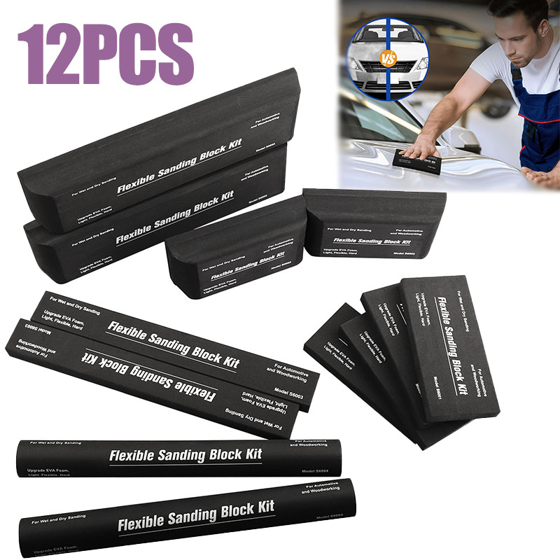 12Pcs Sanding Block Kit Flexible EVA Foam Wet or Dry for Automotive or Woodwork
