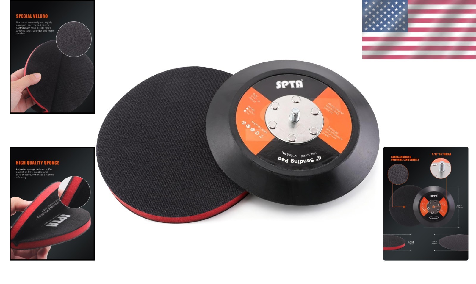 Efficient 6-Inch Backing Pad for DA Sanders with Quick Change Hook & Loop System