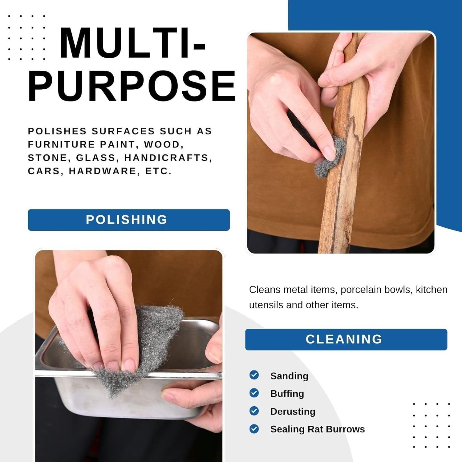 Steel Wool Roll 65ft for Mice Control Filling Holes Rust Removal Polishing and