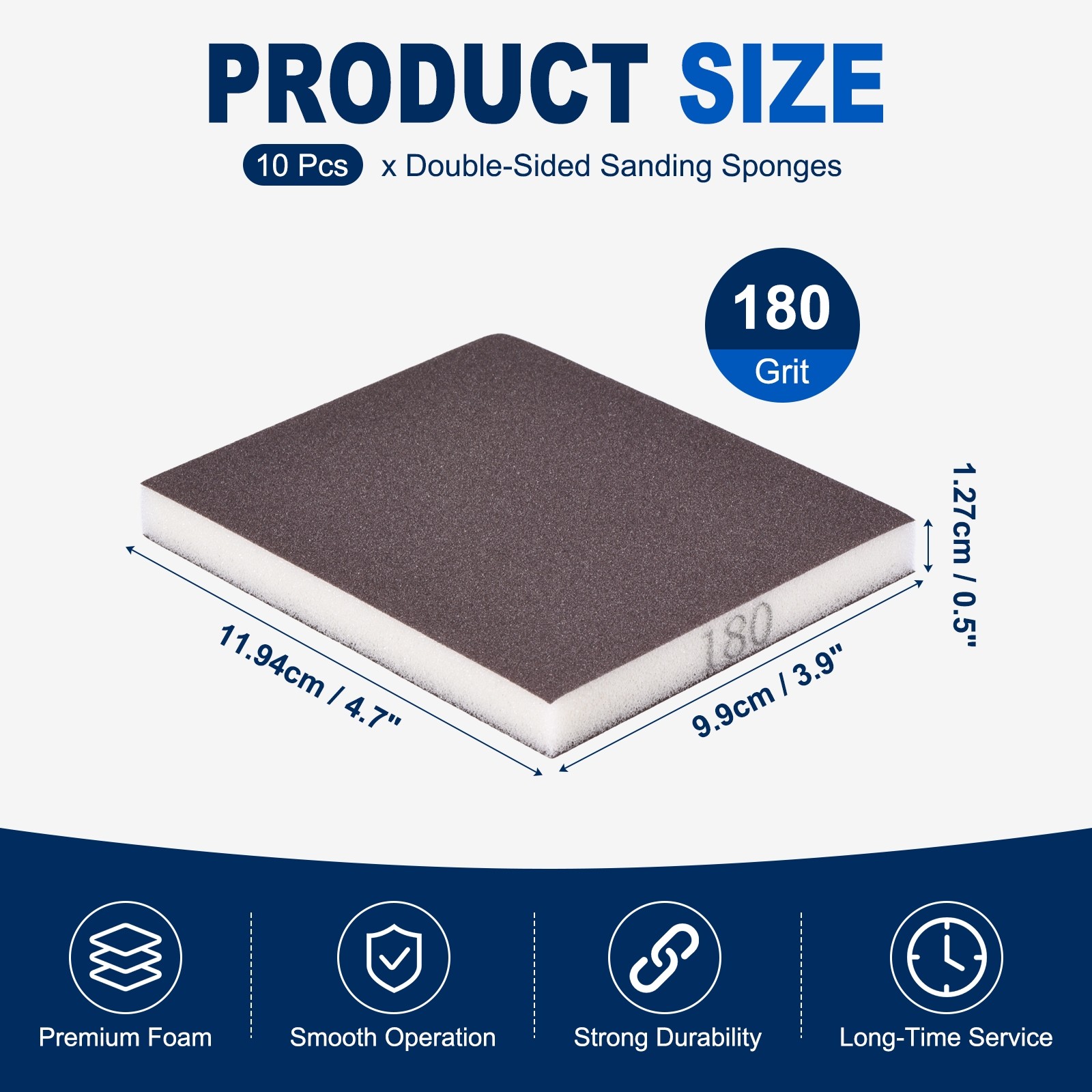 10Pcs 180 Grit Double-Sided Sanding Sponges for Woodworking, White