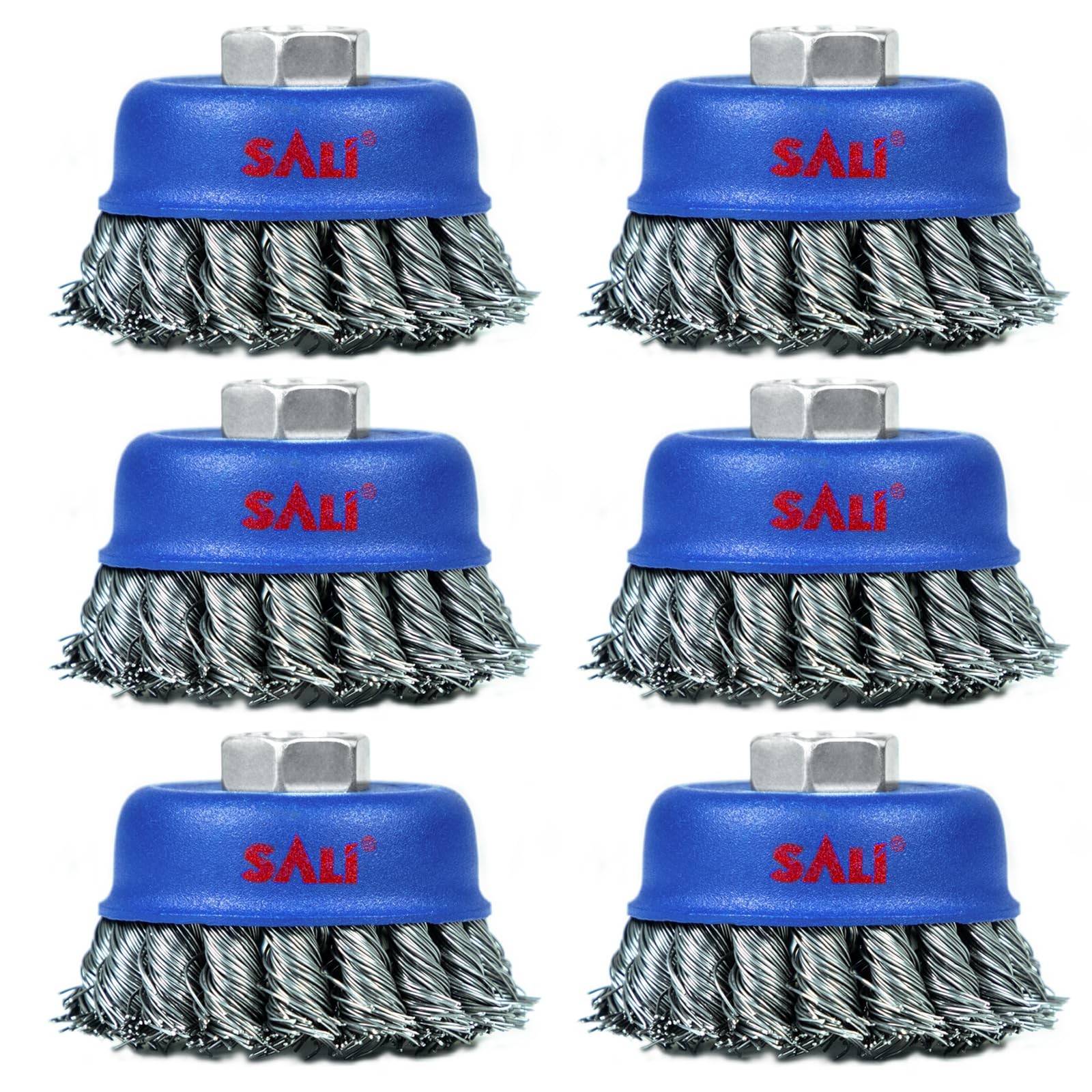 Sali 6 Pack Wire Cup Brush 3 Inch Twisted Knotted Cup Brush For Grinders 5/8-11