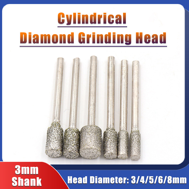 3mm Shank 60 Grit Coarse Cylindrical Diamond Grinding Head Electroplated Grinder